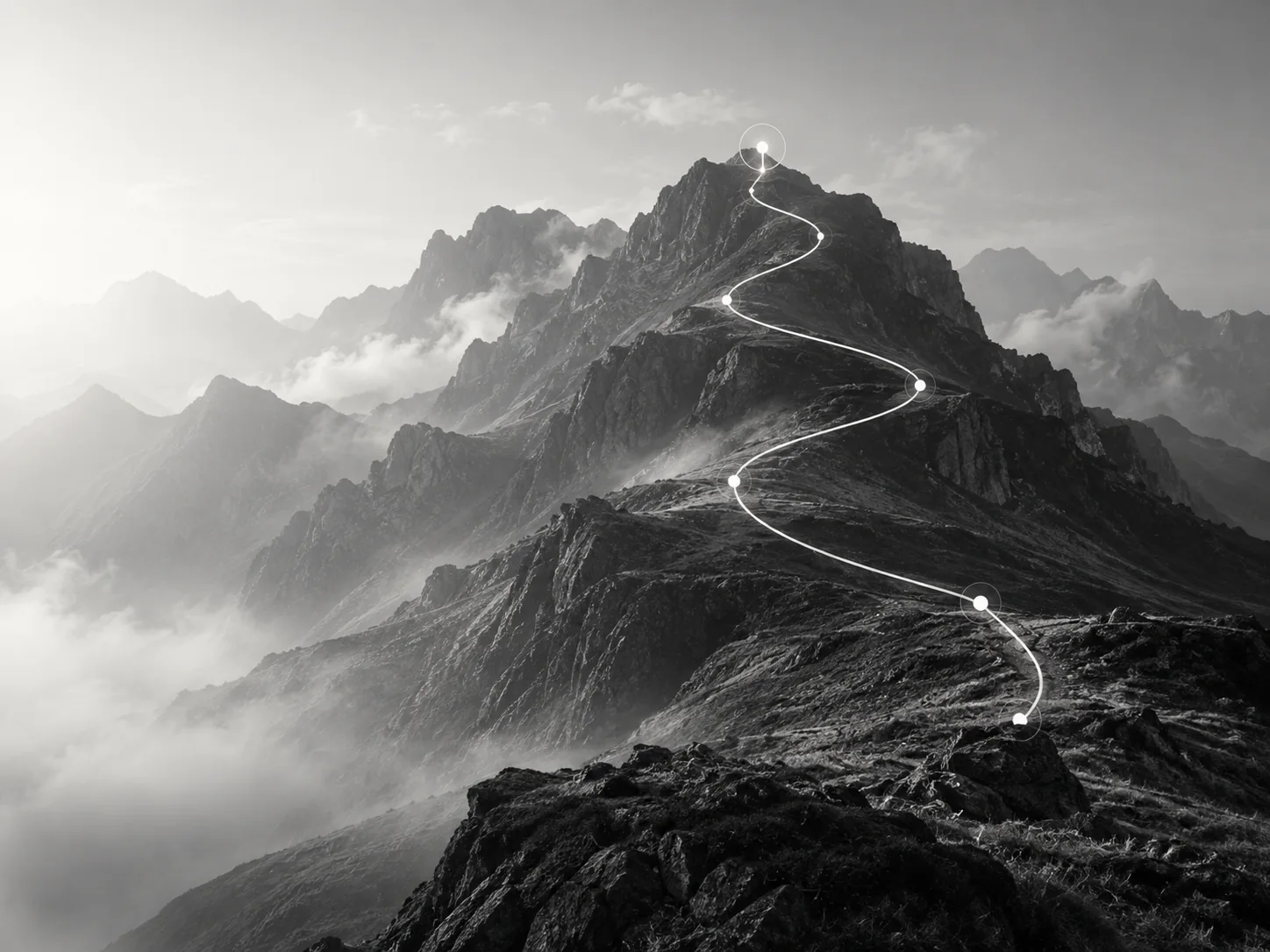 Chemin de projet montant vers le sommet d’une montagne